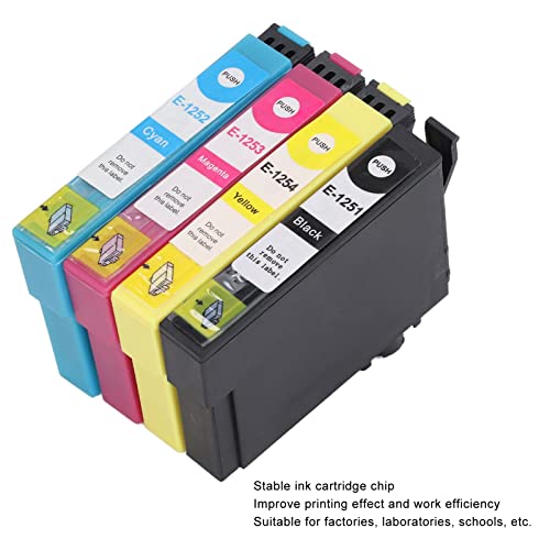 4 Color Ink Cartridge, 4 Color PP Printer Ink Cartridges No Leakage Ink Cartridge Replacement T1251 T1252 T1253 T1254, Desktop Photo Printers