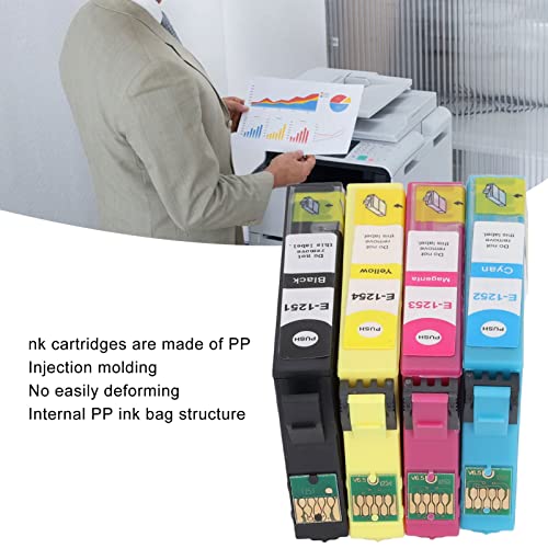 4 Color Ink Cartridge, 4 Color PP Printer Ink Cartridges No Leakage Ink Cartridge Replacement T1251 T1252 T1253 T1254, Desktop Photo Printers