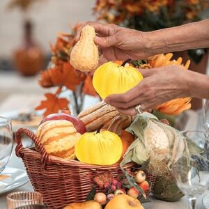 Garneck 18 Pcs Fabric Pumpkin Ornament Thanksgiving Table Decor Fall Harvest Pumpkins Mini Fake Pumpkins Farmhouse Pumpkin Halloween Kitchen Decor Pumpkin Decor Vegetable Miniature Foam