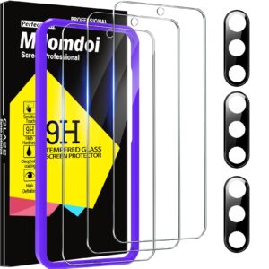 milomdoi 3 pack screen protector for samsung galaxy s23 plus 6.6 inch with 3 pack tempered glass camera lens protector, ultra 9h accessories, case friendly, mounting frame, 2.5d curved - hd