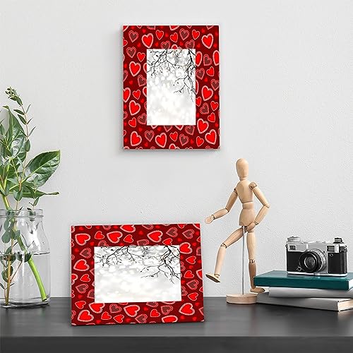 POFATO Red Love Heart 5x7 Picture Frame Wood Photo Frame for Tabletop Display Wall Mount Picture Frame Display 5 x 7 Inch Photo Wall Decor Home Gift Frames