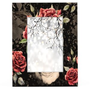 pofato skull red rose 5x7 picture frame wood photo frame for tabletop display wall mount picture frame display 5 x 7 inch photo wall decor home gift frames