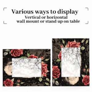 POFATO Skull Red Rose 5x7 Picture Frame Wood Photo Frame for Tabletop Display Wall Mount Picture Frame Display 5 x 7 Inch Photo Wall Decor Home Gift Frames