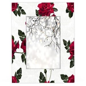 pofato red rose art pattern 5x7 picture frame wood photo frame for tabletop display wall mount picture frame display 5 x 7 inch photo wall decor home gift frames