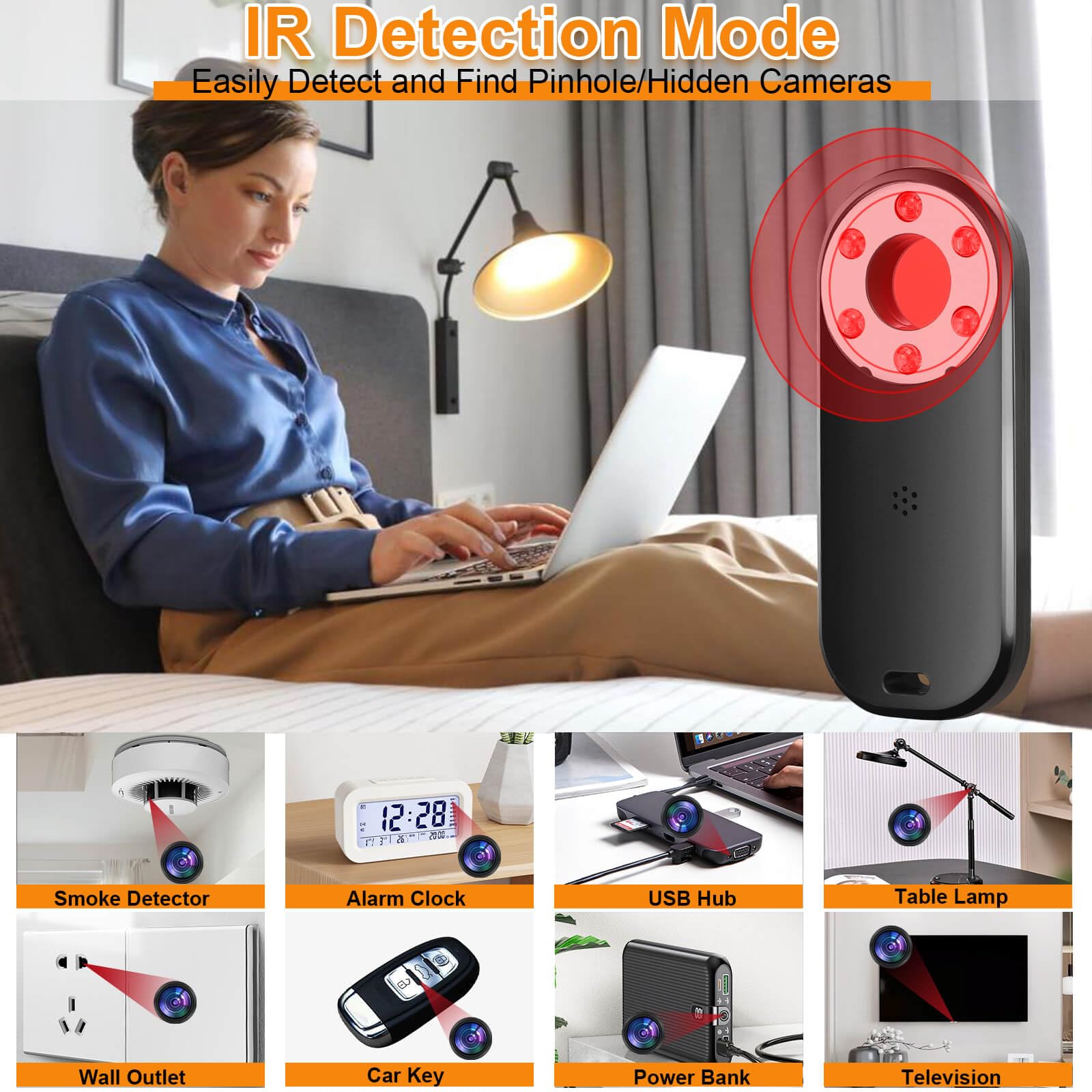 Hidden Camera Detector - Spy Camera Finder with Vibrating Alarm, GPS Tracker Detector, RF & Bug Detector, Wireless Signal Scanner for Home Security, Camera Detector Spy Device