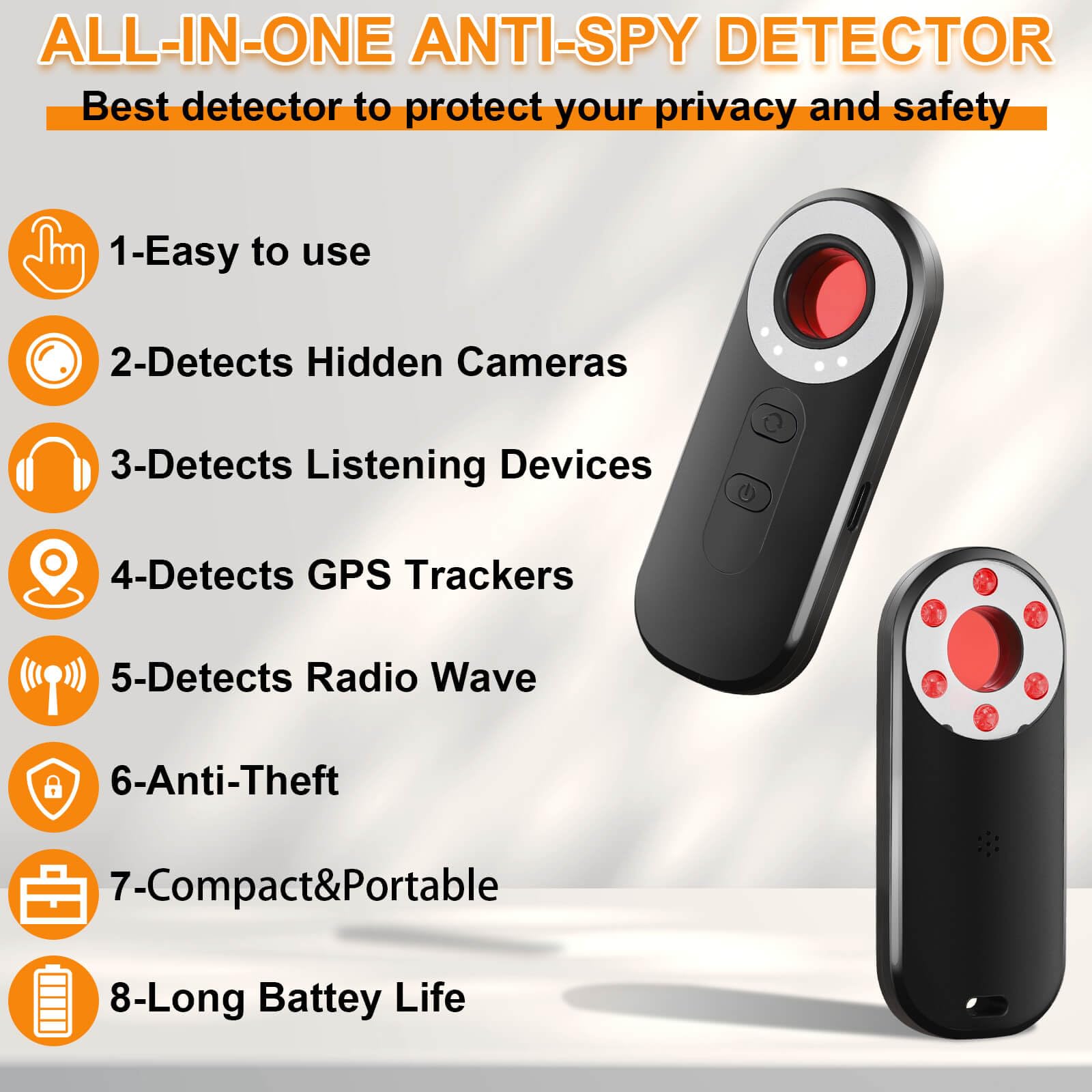 Hidden Camera Detector - Spy Camera Finder with Vibrating Alarm, GPS Tracker Detector, RF & Bug Detector, Wireless Signal Scanner for Home Security, Camera Detector Spy Device