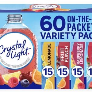 Crystal Light Sugar-Free, Lemonade, Fruit Punch, Raspberry Lemonade and Wild Strawberry On-The-Go Powdered Drink Singles Mix Variety Pack, 60 Count, Each Packet Dissolves into any 16.9 oz