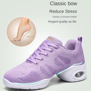 Women's Breathable Air Cushion Jazz Dance Shoes Lace Up Mesh Sneakers - Split Sole Athletic Walking Dance Thick Sole (Black,8.5)