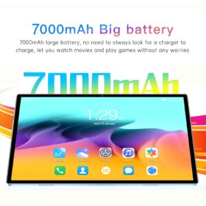 DAUZ 10.1 Inch Tablet, Blue 5G WiFi 8GB 256GB Tablet 100-240V 8 Core CPU Fast Charging Support with Mouse for Travel (US Plug)