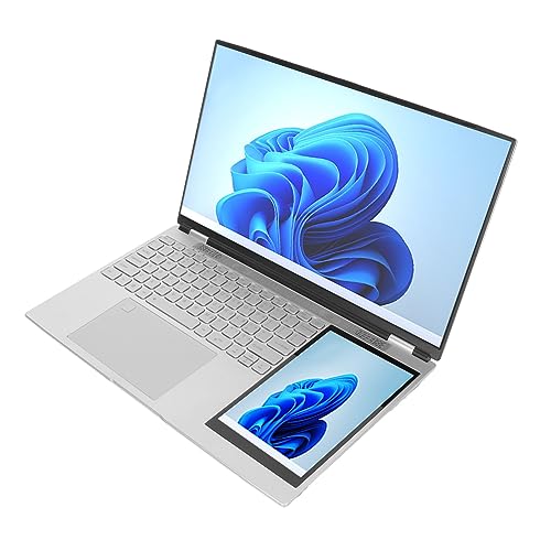 Bewinner HD Laptop, 2.4G 5G Dual Band WiFi 1280x800 7 Inch IPS Dual Screen Touch Screen Laptop Fingerprint Unlock 100-240V for Windows 11 for Classes (16GB+512GB US Plug)