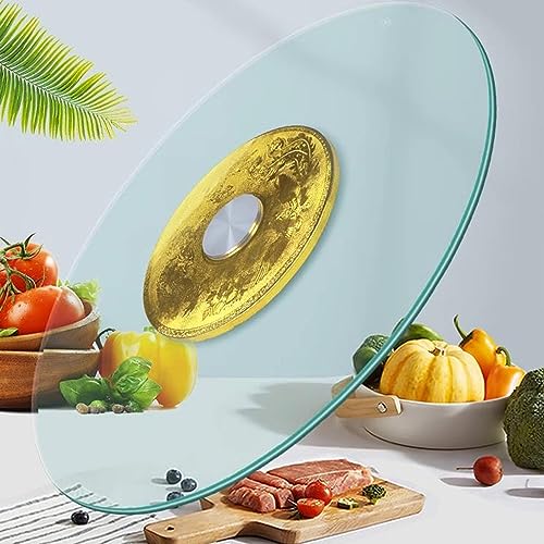 DOUKI 30In Glass Lazy Susan Turntable For Dining Table, Rotatable Service Tray Rotating Serving Plate, Transparent Round Turntable Sharing Food (Color : Gold, Size : 24inch(60cm))