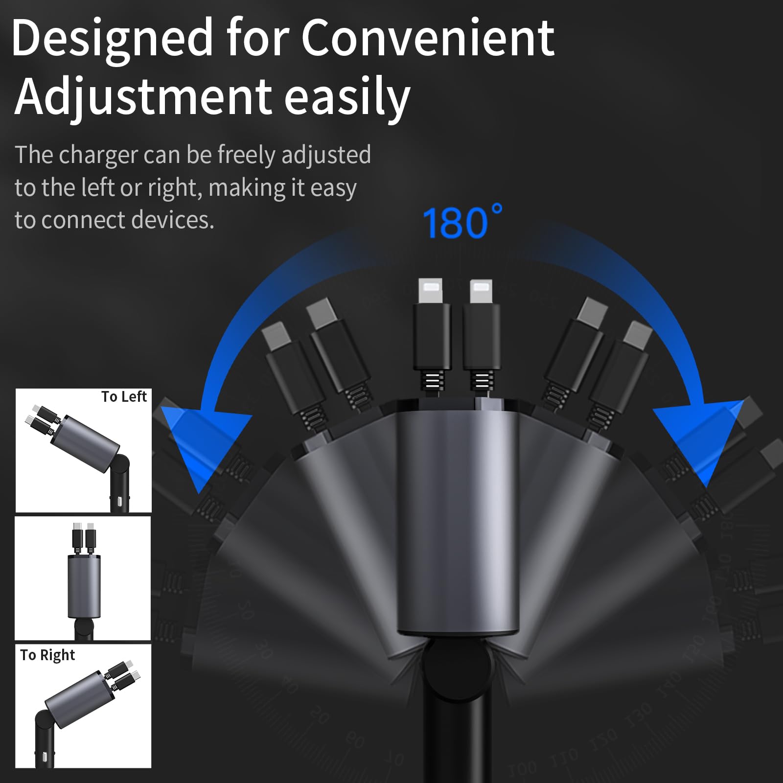 Retractable Car Charger, 4 in 1 Fast Car Phone Charger 66W, 2 Retractable iPhone Cables and USB Car Charger,Compatible with iPhone 15/14/13/12/11,Galaxy,Pixel