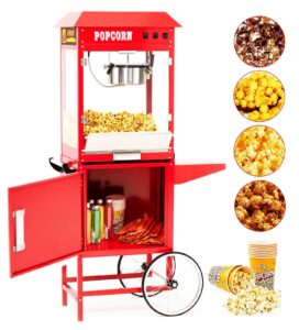 riedhoff commercial popcorn machine with cart, [ 8 oz kettle ] [ 3 mins ]professional popcorn maker machine makes up to 60 cups, [with lockers] [10pcs popcorn bucket ] for home movie theater style