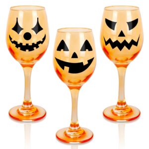 whaline 3 pack halloween wine glasses 10oz orange pumpkin red wine glasses jack-o-lantern long stem drinking glasses halloween party cups for restaurants bars home halloween party supplies