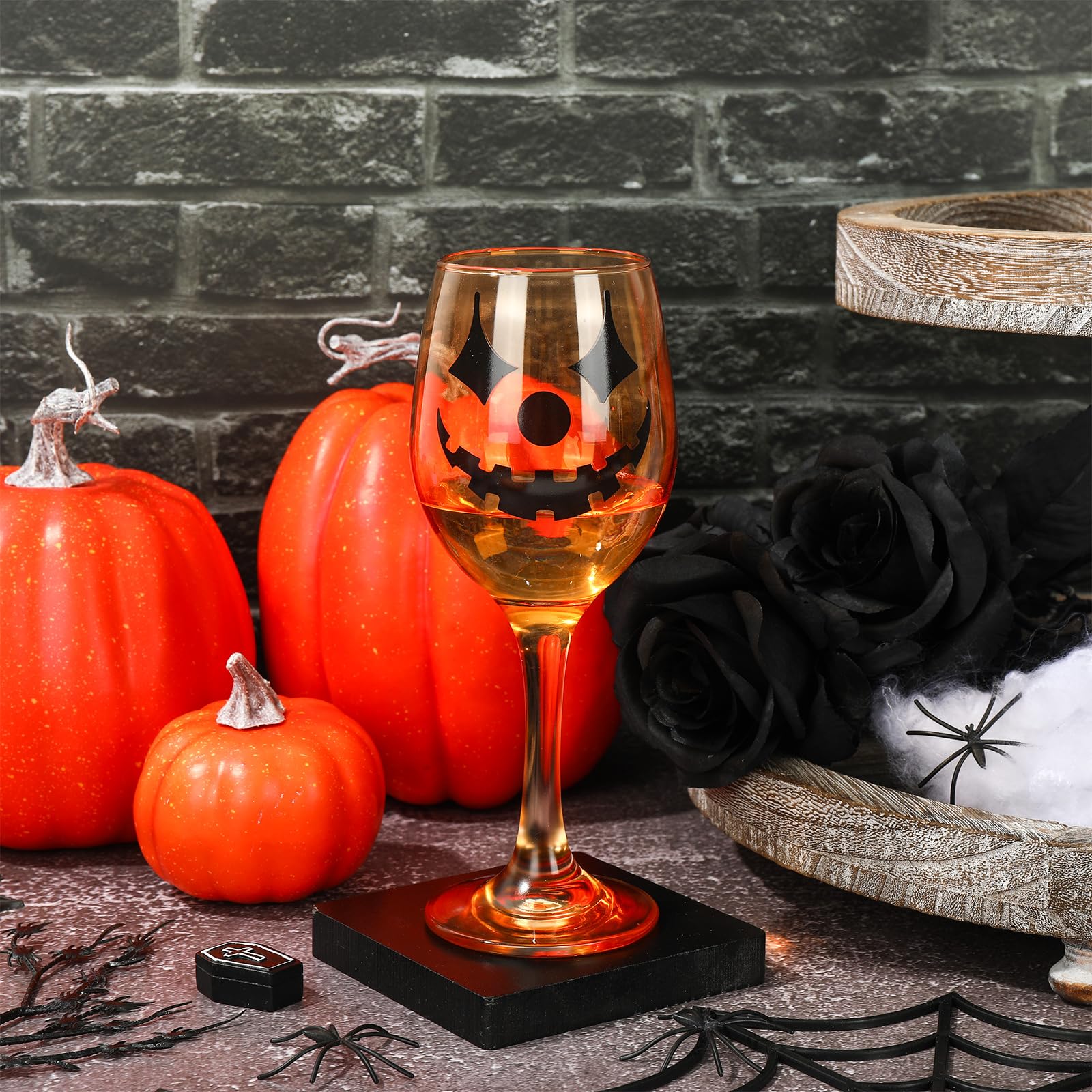 Whaline 3 Pack Halloween Wine Glasses 10oz Orange Pumpkin Red Wine Glasses Jack-O-Lantern Long Stem Drinking Glasses Halloween Party Cups for Restaurants Bars Home Halloween Party Supplies