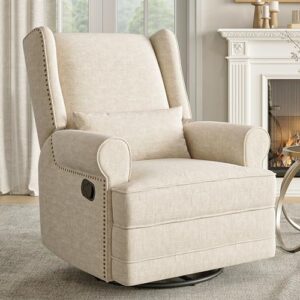 fansafurn recliner comfy upholstered glider lumbar pillow and footrest, swivel rocking chair for living room, beige