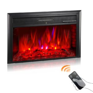 ackmizz electric fireplace insert, 28 inch recessed fireplace heater in wall with remote control, adjustable flame brightness & speed, 750w/1500w, black (28" w x 22" h)