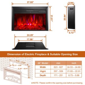 AckMizz Electric Fireplace Insert, 28 Inch Recessed Fireplace Heater in Wall with Remote Control, Adjustable Flame Brightness & Speed, 750W/1500W, Black (28" W X 22" H)