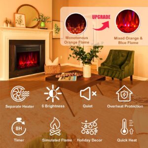 AckMizz Electric Fireplace Insert, 28 Inch Recessed Fireplace Heater in Wall with Remote Control, Adjustable Flame Brightness & Speed, 750W/1500W, Black (28" W X 22" H)