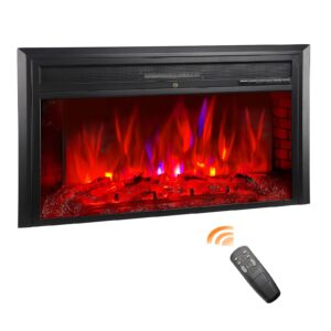 ackmizz electric fireplace insert, 32 inch recessed fireplace heater in wall with remote control, adjustable flame brightness & speed, 750w/1500w, black (32" w x 22" h)