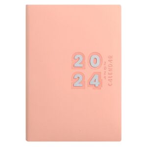 tainrunse embossed decorations planner leak-proof 2024 monthly faux leather cover 12 months a5 calendar notebook 155 sheets wire binding tabs agenda pink a5