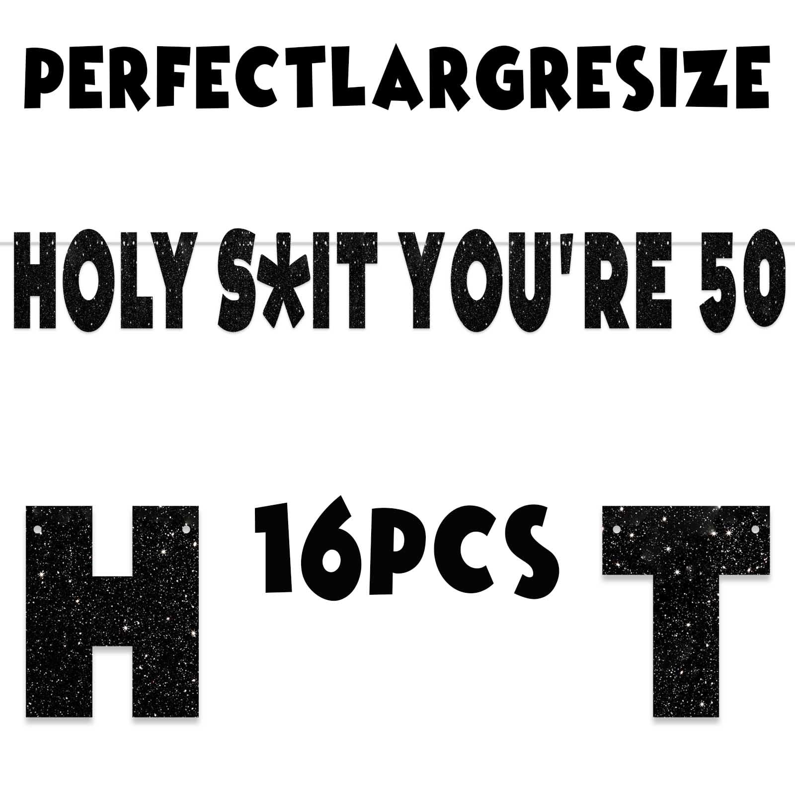 Holy S**t You’re 50! Banner Glitter Black Hallo Fiftieth Cheers to 50 Years Old Theme Backdrop Decor for Man Woman Happy 50th Birthday Party Decorations Photo Studio Prop Flag Favors Supplies