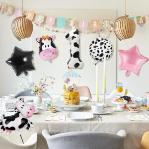 6 Pcs Cow Print Balloons 1st Birthday Party Supplies Cow Farm Animal Theme Decorations Cowgirl Western 40 Inch Number 1 Balloon Star for Baby Shower Girls Boys