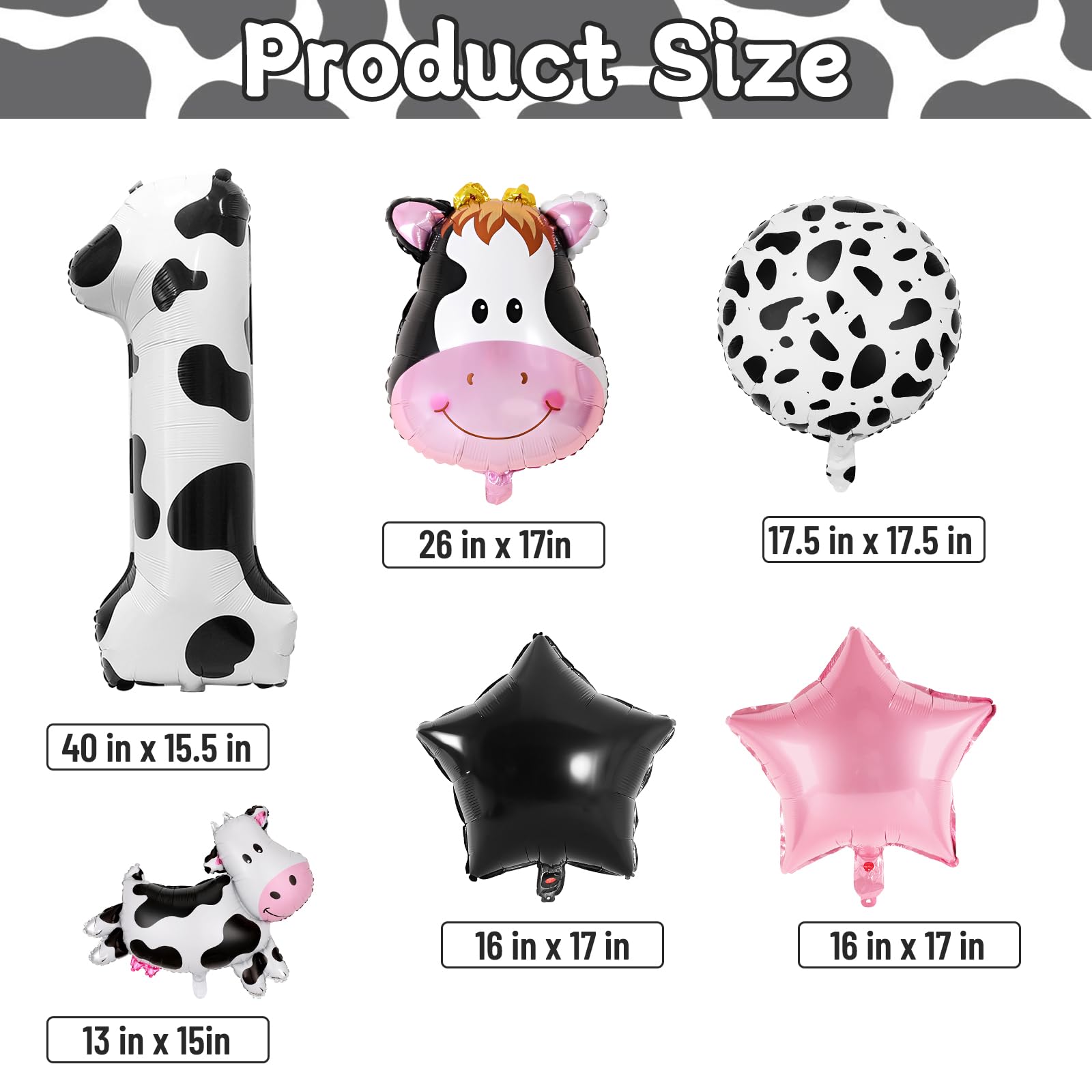 6 Pcs Cow Print Balloons 1st Birthday Party Supplies Cow Farm Animal Theme Decorations Cowgirl Western 40 Inch Number 1 Balloon Star for Baby Shower Girls Boys