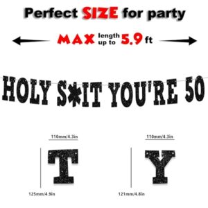 Holy S**t You’re 50! Banner Backdrop Glitter Black Hallo Fiftieth Cheers to 50 Years Old Theme Decor for Man Woman Happy 50th Birthday Party Decorations Photo Studio Prop Flag Favors Supplies