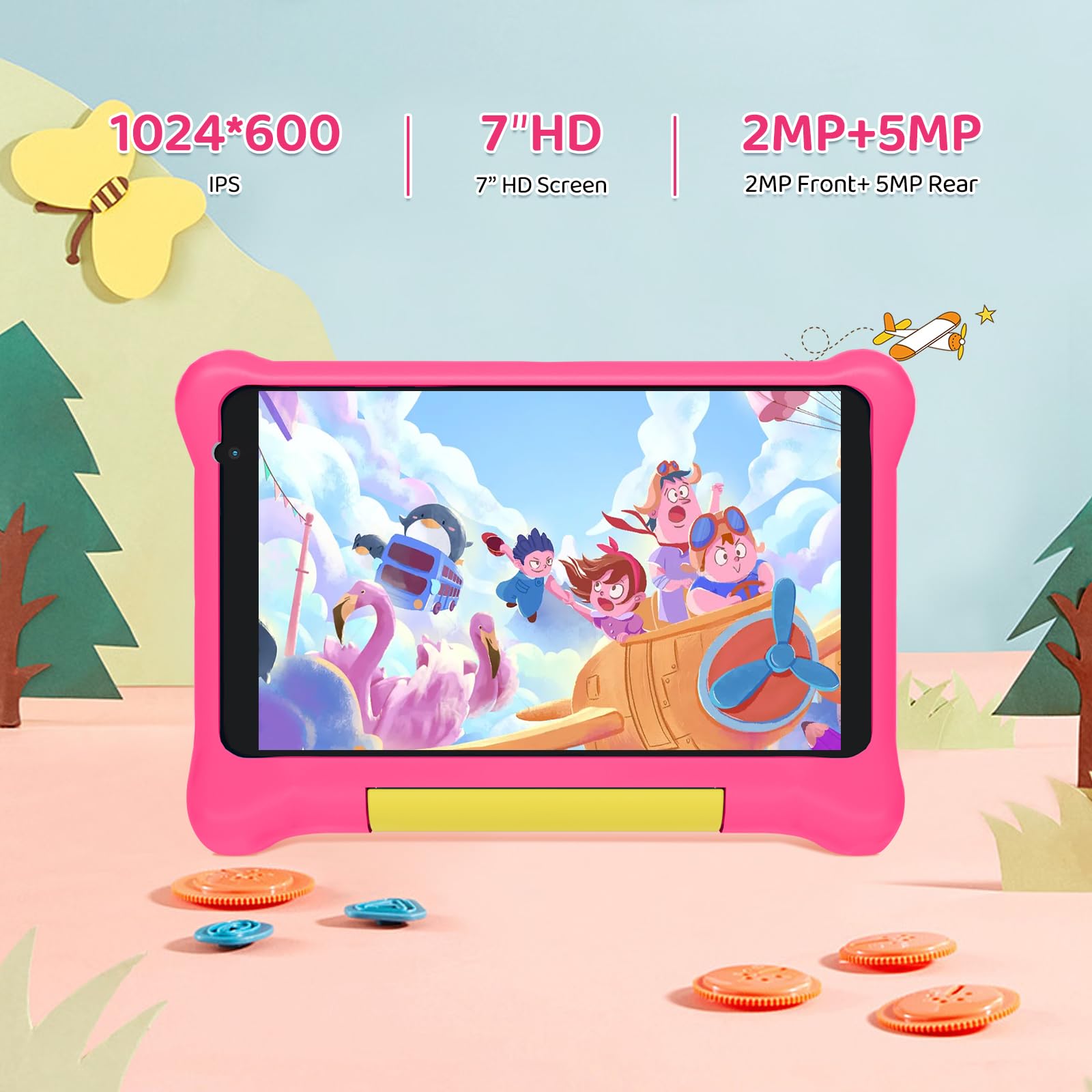 Freeski Kid Tablet 7-Inch Android 12 Tablet for Kids, 2G RAM 32G ROM, Quad Core Processor, Kidoz Preinstalled, Parental Control- Educational and Entertaining Tablet for Kid