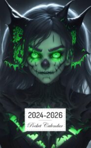 pocket calendar 2024-2026: two-year monthly planner for purse , 36 months from january 2024 to december 2026 | spooky glowing ghosts | halloween theme | vampire bats | cemetery scene | glowing green