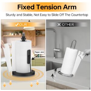 Manduoye 2 in 1 Paper Towel Holder with Spray Bottle, Paper Towel Holder One-Handed Operation with Non Slip Weighted Base, Paper Towel Holder Countertop for Kitchen and Bathroom (Black)