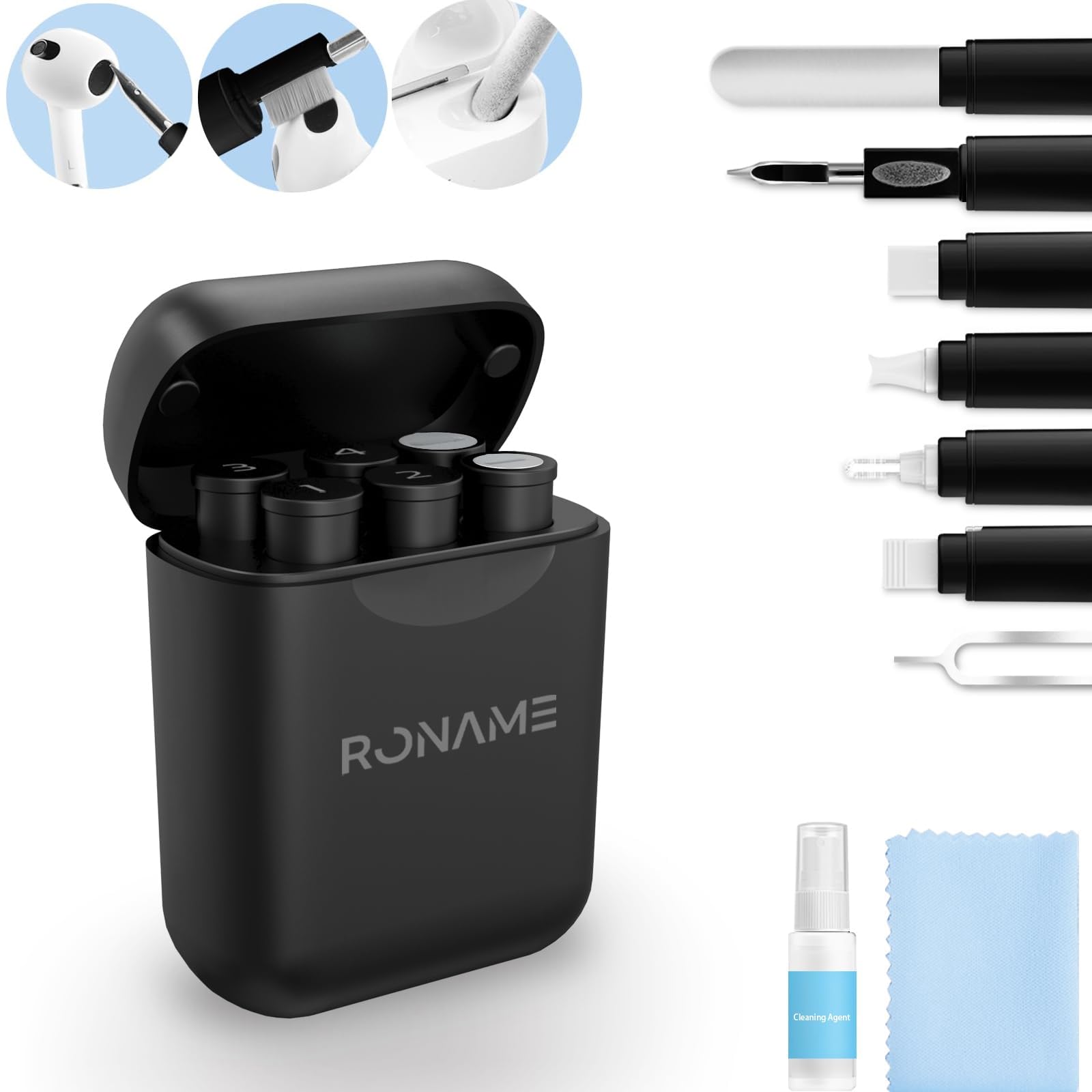 Cleaner Kit for Airpod, iPhone Cleaning Kit, Multi-Function Airpod Cleaner Kit Soft Brush for Phone Charging Port, Headphone, Earbuds, Earpods, Earphone,iPod, Case, iPhone, iPad, Laptop,Camera,Black