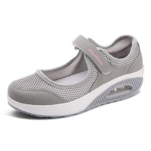 Women's Comfortable Working Nurse Shoes Non-Slip Adjustable Breathable Walking Buffer Fitness Casual Nursing Orthotic Lightweight Shoes Arthritis Diabetes Heel Pain Grey