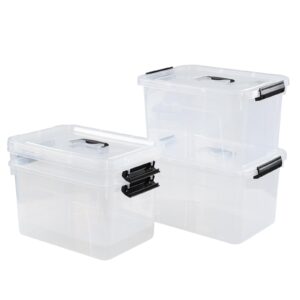 Buyitt 4 Pack 10 L Latching Storage Bin with Handle, Clear Latch Box