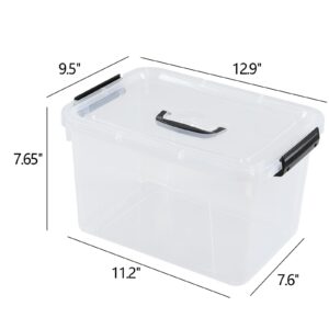 Buyitt 4 Pack 10 L Latching Storage Bin with Handle, Clear Latch Box