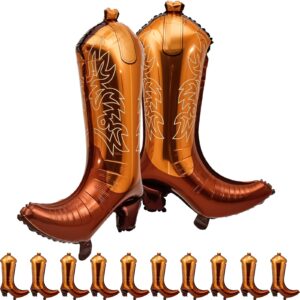 wettarn 12 pcs western cow boot balloons 30 inch cowgirl cowboy balloons foil balloon for last rodeo bachelorette party, cowgirl cowboy birthday decorations supplies(brown)