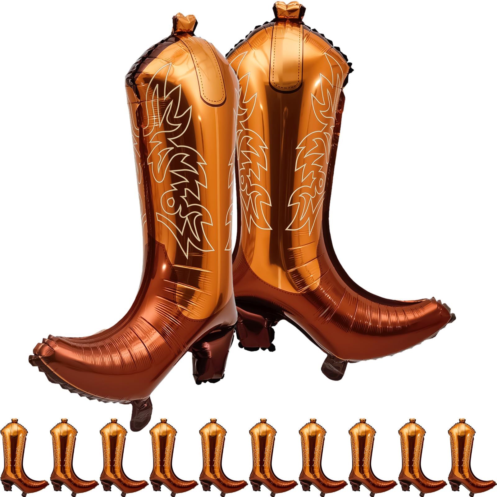 Wettarn 12 Pcs Western Cow Boot Balloons 30 Inch Cowgirl Cowboy Balloons Foil Balloon for Last Rodeo Bachelorette Party, Cowgirl Cowboy Birthday Decorations Supplies(Brown)