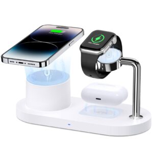 sildark magnetic wireless charger for iphone: 3 in 1 charging station for multiple device apple - 18w fast mag-safe charger dock stand for iphone 15 14 13 12 pro max apple watch iwatch & airpods