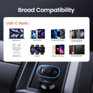 toocki 80W USB C Car Charger, 3-Port Cigarette Lighter USB Charger Adapter, QC&PD Type C Car Charger Adapter Fast Charging for iPhone 15/14/13/12 Pro Max Samsung Galaxy S23/22/21 Pixel iPad Pro