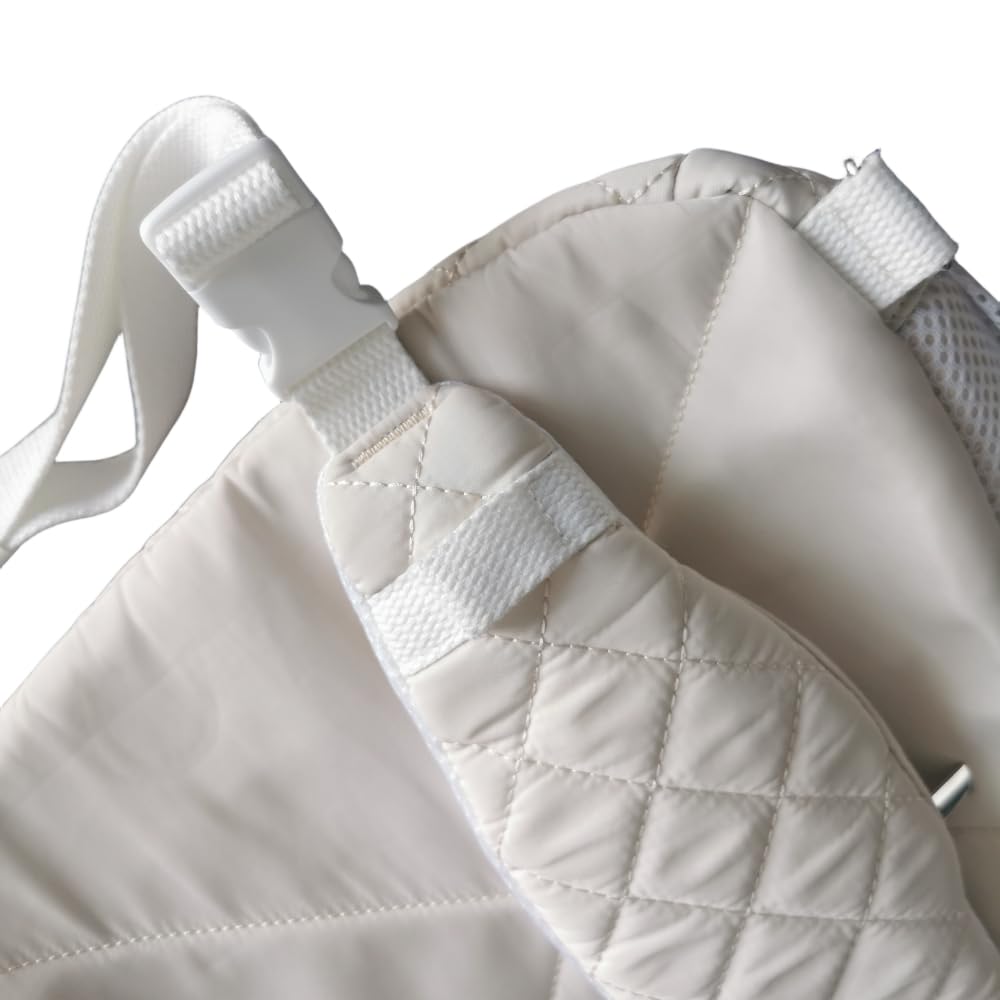 Light Beige Quilted Nylon Sling Bag for Women, Big Unisex Lightweight Everyday White Crossbody Travel Backpack with Hidden Pockets and Bottle Holder
