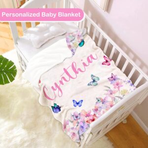 UJDUYSD Personalized Baby Blanket for Girls, Custom Baby Blanket with Name, Soft Cozy Personalized Name Blankets for Kids, Custom Butterfly Blanket for Infant Toddler, Baby Gift Blanket for Birthday