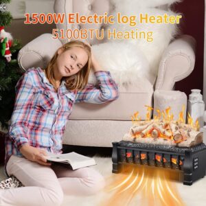 Xbeauty 20" Electric Fireplace Logs Heater,750W/1500WInsert Heater,5 Flame Brightness&Speed/Remote Control/Timer,with Flame Projection Board,for Home and Office Decor