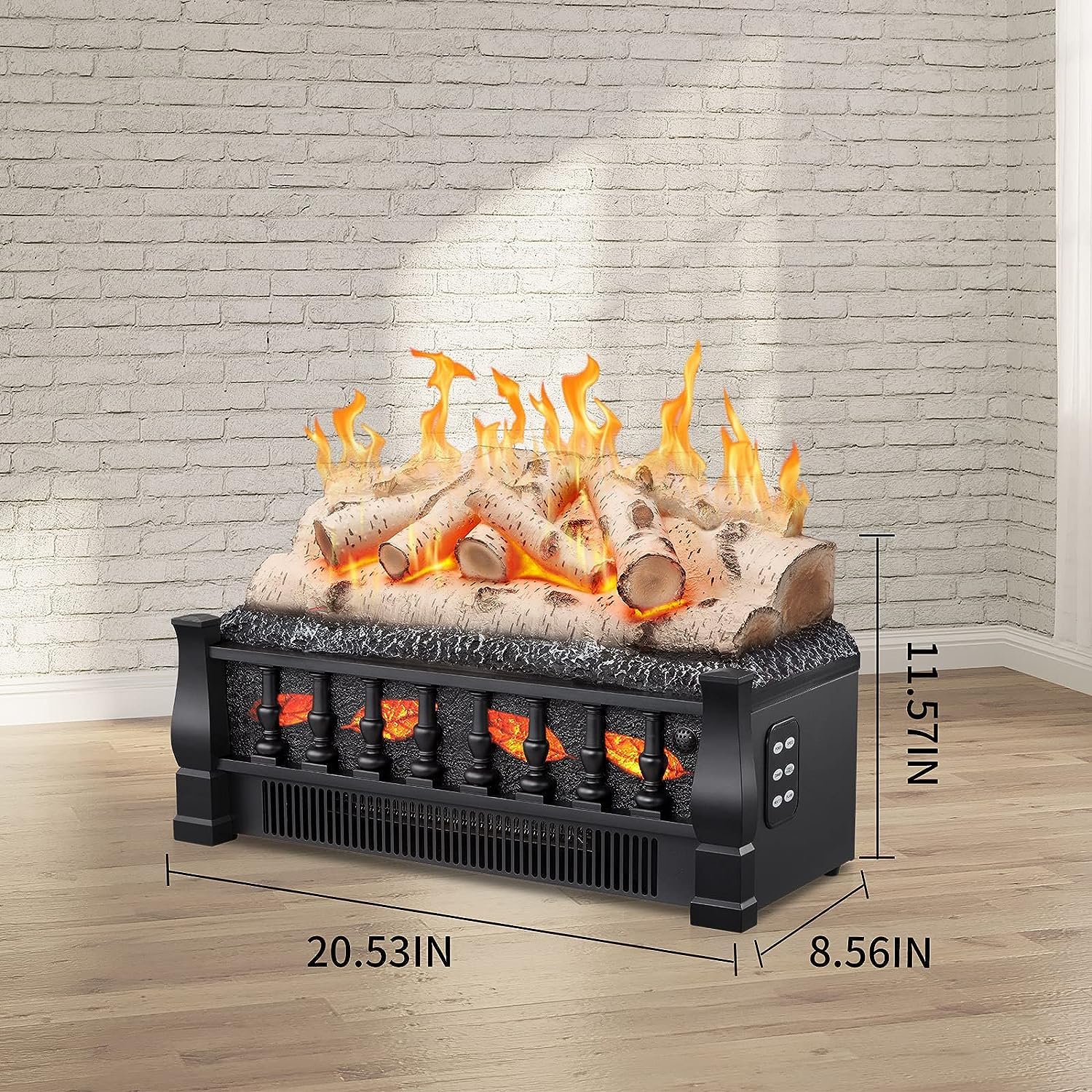 Xbeauty 20" Electric Fireplace Logs Heater,750W/1500WInsert Heater,5 Flame Brightness&Speed/Remote Control/Timer,with Flame Projection Board,for Home and Office Decor