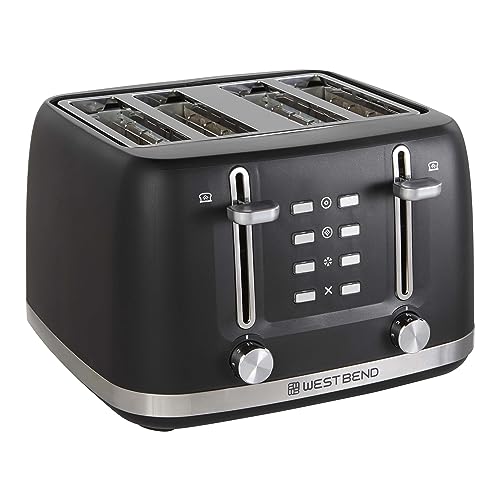 West Bend Toaster 4 Slice Extra-Wide and Deep Slots with 3 Functions and 7 Shade Settings Manual Lift Lever and Auto-Shut Off, 1500-Watts, Black