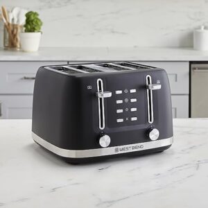 West Bend Toaster 4 Slice Extra-Wide and Deep Slots with 3 Functions and 7 Shade Settings Manual Lift Lever and Auto-Shut Off, 1500-Watts, Black