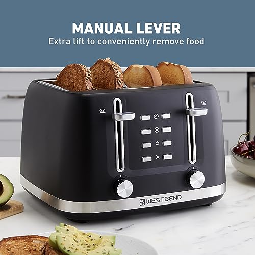 West Bend Toaster 4 Slice Extra-Wide and Deep Slots with 3 Functions and 7 Shade Settings Manual Lift Lever and Auto-Shut Off, 1500-Watts, Black