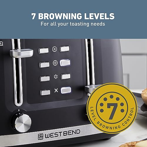West Bend Toaster 4 Slice Extra-Wide and Deep Slots with 3 Functions and 7 Shade Settings Manual Lift Lever and Auto-Shut Off, 1500-Watts, Black
