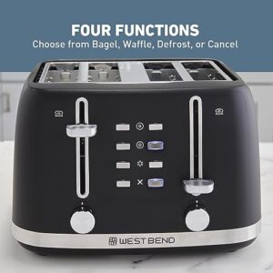 West Bend Toaster 4 Slice Extra-Wide and Deep Slots with 3 Functions and 7 Shade Settings Manual Lift Lever and Auto-Shut Off, 1500-Watts, Black