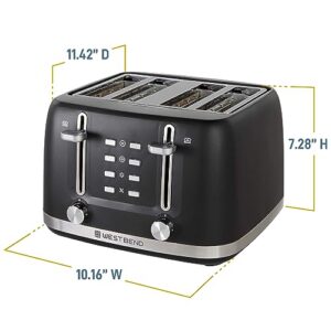 West Bend Toaster 4 Slice Extra-Wide and Deep Slots with 3 Functions and 7 Shade Settings Manual Lift Lever and Auto-Shut Off, 1500-Watts, Black